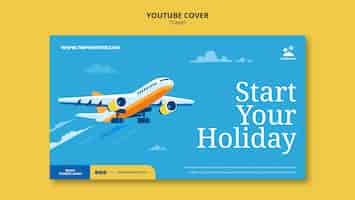 Бесплатный PSD Шаблон обложки youtube для путешествия в плоском дизайне