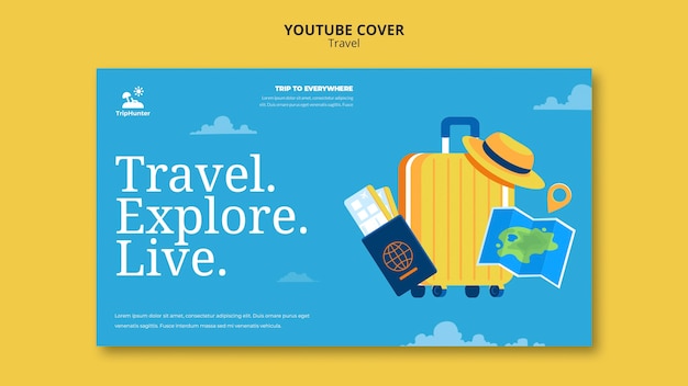 Flat design travel youtube cover template