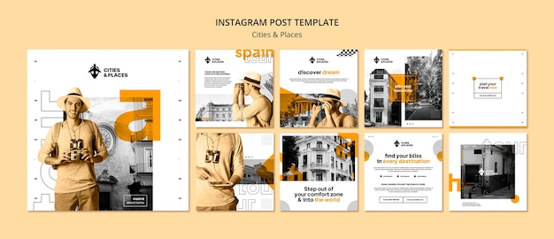 Free PSD flat design traveling adventure instagram posts