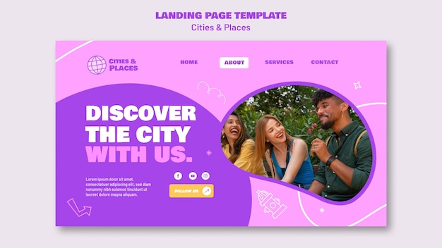 Free PSD flat design traveling adventure landing page