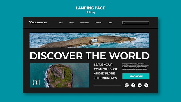 Free PSD flat design traveling adventure landing page