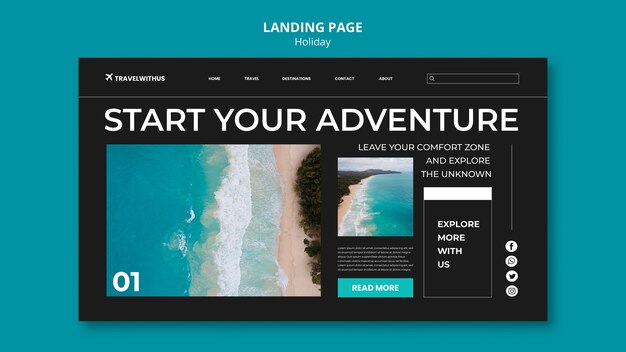 Free PSD flat design traveling adventure landing page