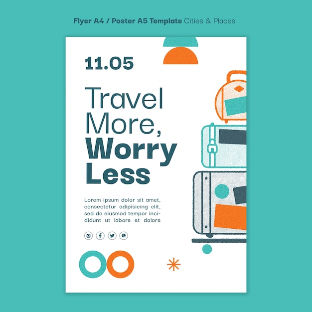 Free PSD flat design traveling adventure poster template