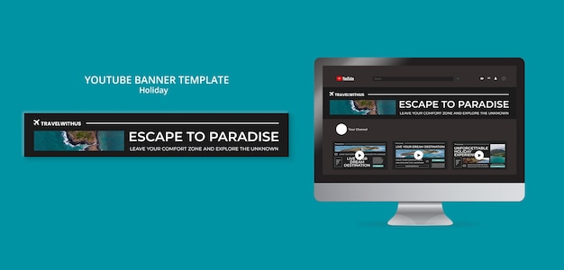 PSD gratuito banner youtube avventura itinerante design piatto