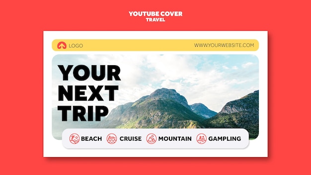 無料PSD フラットなデザインの旅行アドベンチャーyoutubeカバー