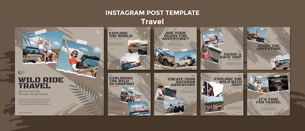 Free PSD flat design traveling concept instagram posts