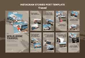 PSD gratuito storie di instagram del concetto di viaggio di design piatto