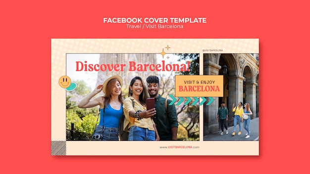 無料PSD フラットなデザインの旅行facebookカバーテンプレート