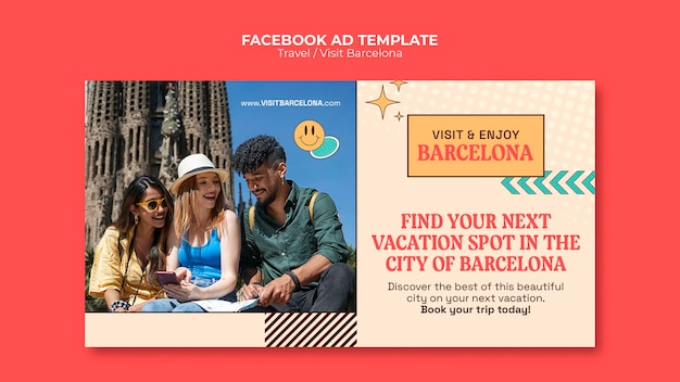 無料PSD フラットなデザインの旅行facebookテンプレート