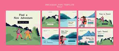 Free PSD flat design traveling instagram posts