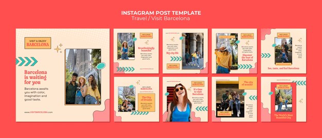 Flat design traveling instagram posts