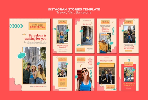 Free PSD flat design traveling instagram stories