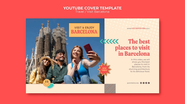 Free PSD flat design traveling youtube cover template