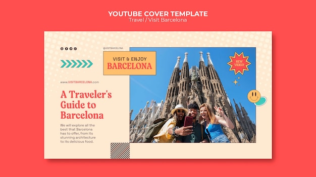 PSD gratuito copertina youtube itinerante dal design piatto