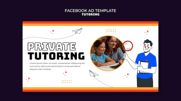 Free PSD flat design tutoring job facebook template