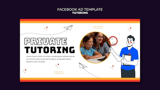 フラットデザインのチュートリングジョブのフェイスブックテンプレート