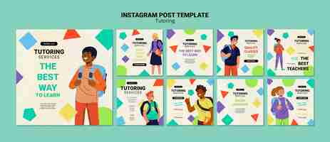 Free PSD flat design tutoring job instagram posts