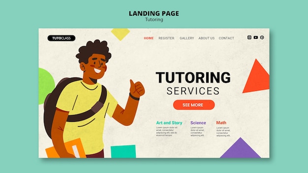 Free PSD flat design tutoring job landing page