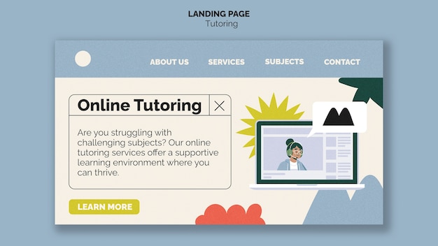 Free PSD flat design tutoring job landing page