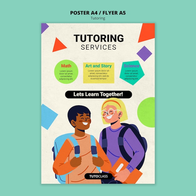 Modello di poster di lavoro di tutoraggio di design piatto