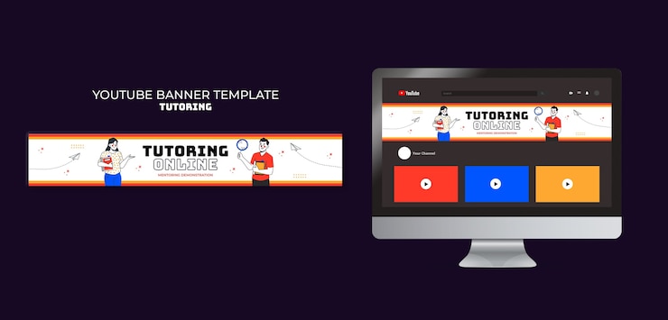 Free PSD flat design tutoring job youtube banner template