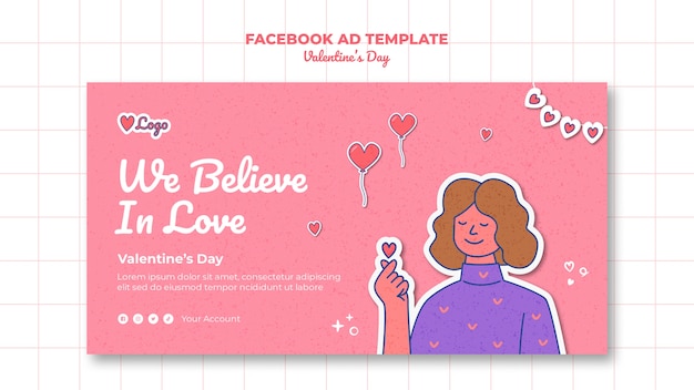 Плоский дизайн шаблона объявления на день святого валентина в facebook