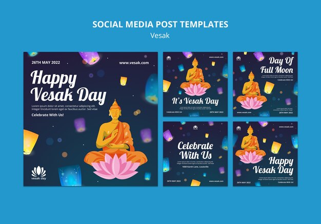 flat design vesak instagram posts template