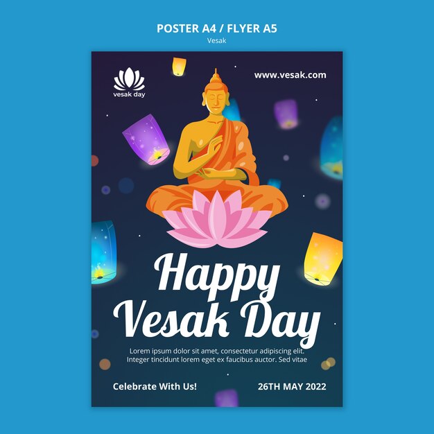 평면 디자인 vesak 포스터 템플릿