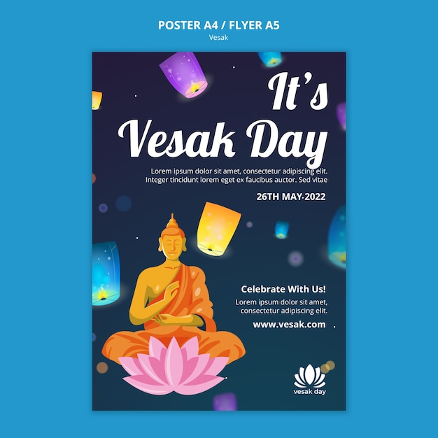 PSD gratuito modello di poster vesak design piatto