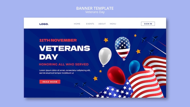 Free PSD flat design veterans day template