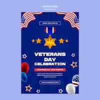 Бесплатный PSD Шаблон дня ветеранов в плоском дизайне