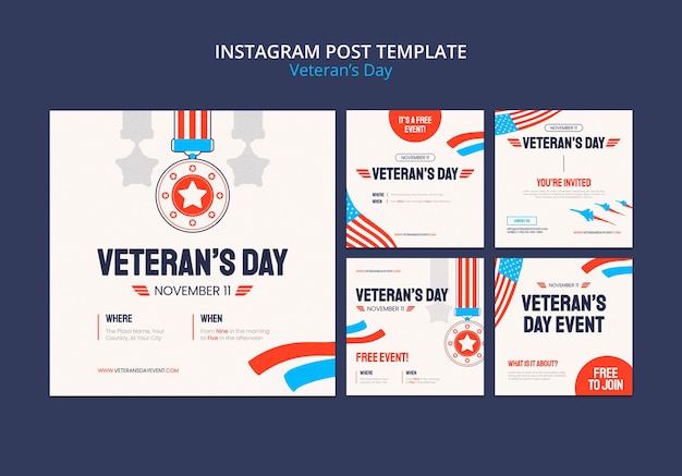 Free PSD flat design veterans day template