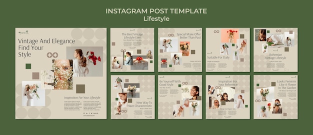 Free PSD flat design vintage lifestyle instagram posts