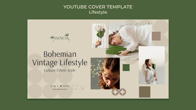 PSD gratuito modello di copertina di youtube stile di vita vintage design piatto