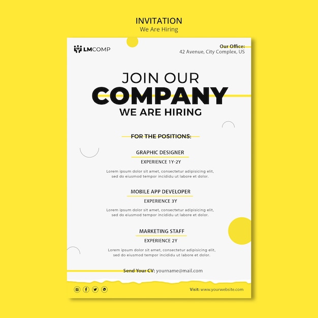 Free PSD flat design we are hiring template