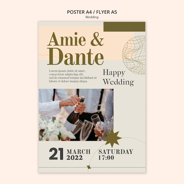 Free PSD flat design wedding celebration poster template