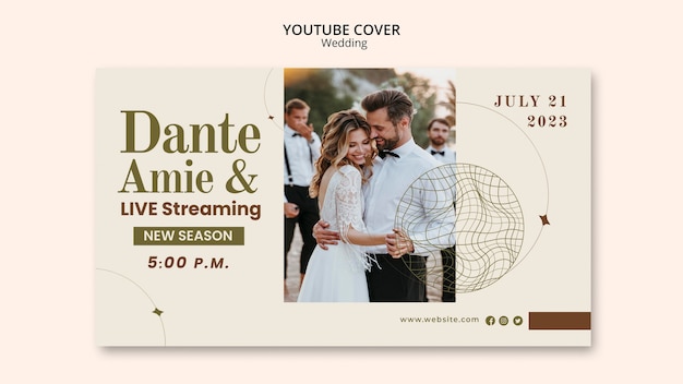 PSD gratuito copertina di youtube per la celebrazione del matrimonio dal design piatto