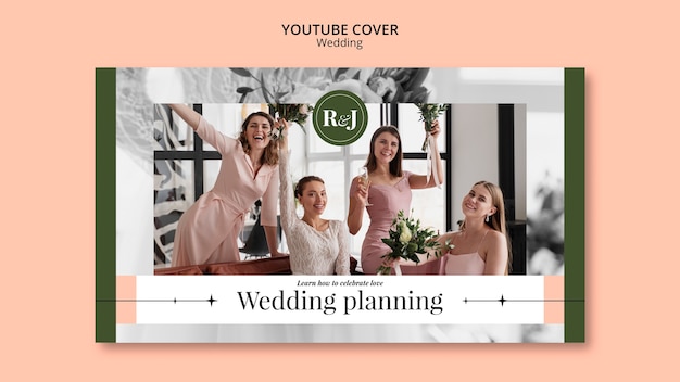 無料PSD フラットなデザインの結婚式のお祝いのyoutubeカバー