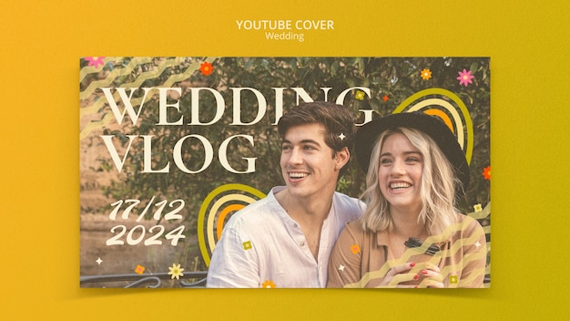 Free PSD flat design wedding celebration youtube cover