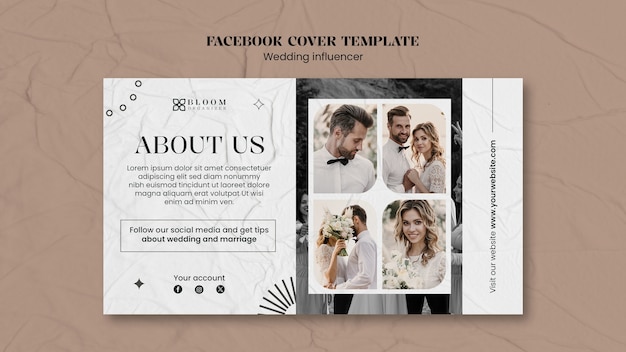 PSD gratuito template di copertina facebook per influencer di matrimoni a disegno piatto