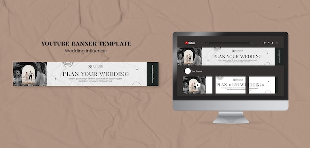 Flat Design Wedding Influencer YouTube Banner – Free PSD Template Download