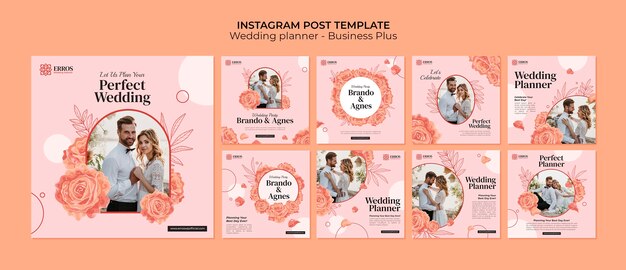 フラットデザインのウェディングプランナーのInstagramの投稿テンプレート