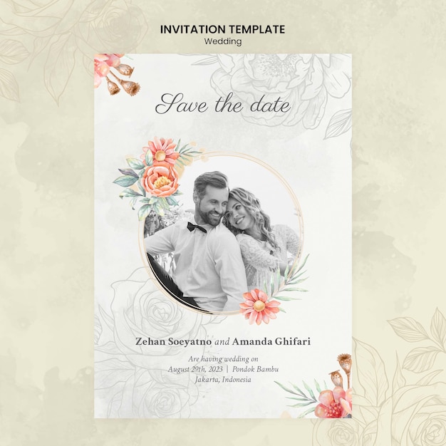 PSD gratuito modello di modello di matrimonio design piatto