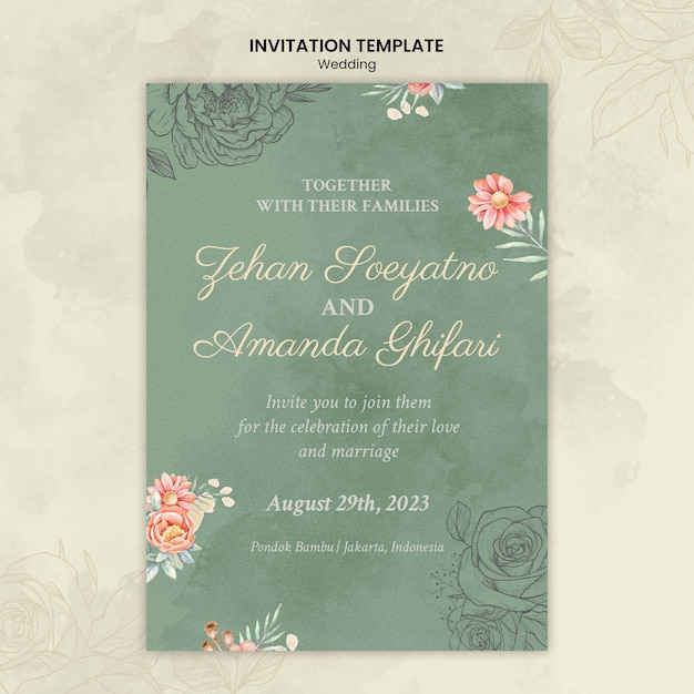 Free PSD flat design wedding template template