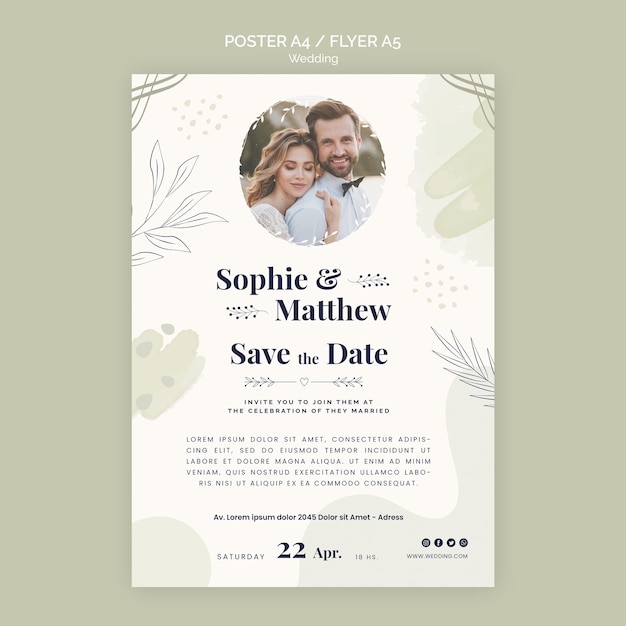 PSD gratuito modello di matrimonio design piatto