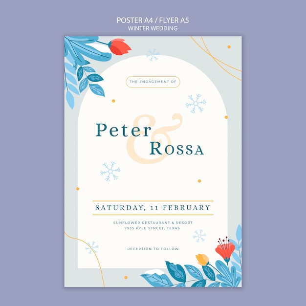 Free PSD flat design wedding template