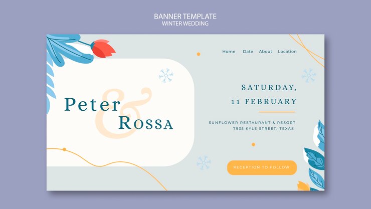 無料PSD フラットなデザインの結婚式のテンプレート