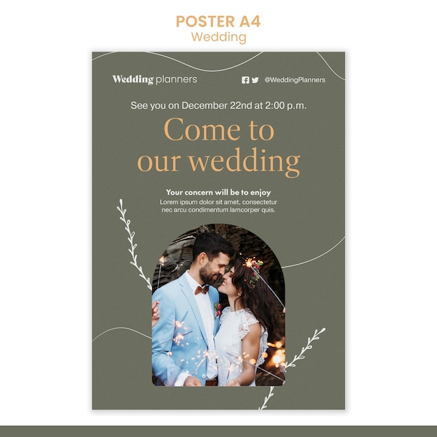 PSD gratuito modello di matrimonio design piatto