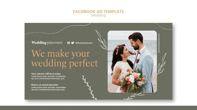 無料PSD フラットなデザインの結婚式のテンプレート