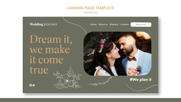 PSD gratuito modello di matrimonio design piatto